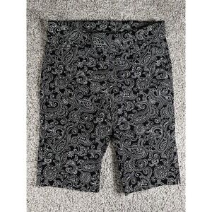 Rafaella Comfort Bermuda Shorts Size‎ 10 Black & White Paisley Pull On Stretch